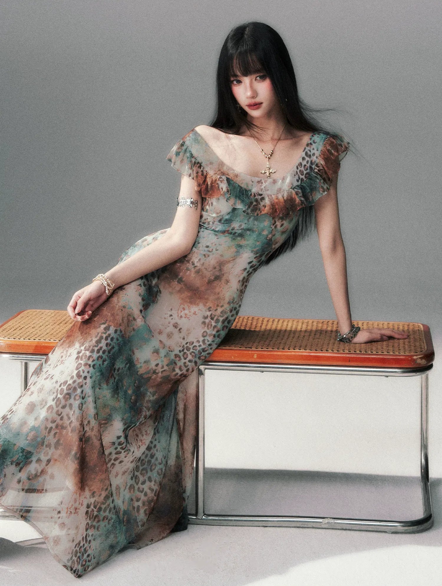 Sea Salt Leopard Chiffon Dress