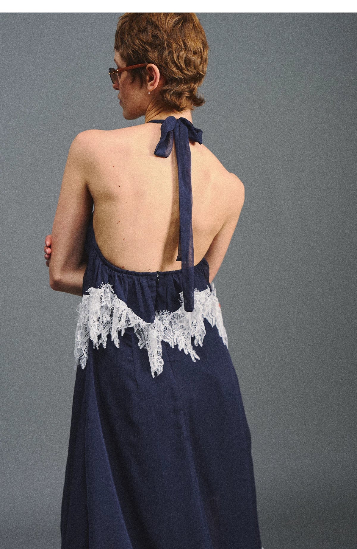 Deep V Halter Maxi Dress in Serene Blue