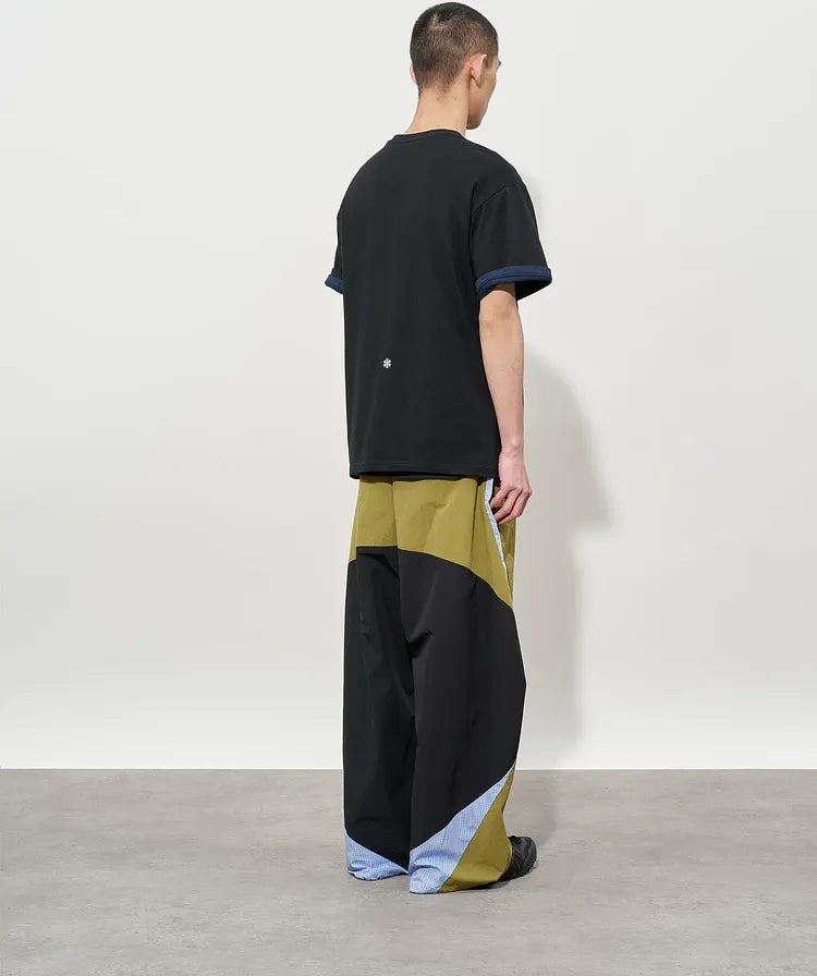 Pleated Color-Block Nylon Trousers