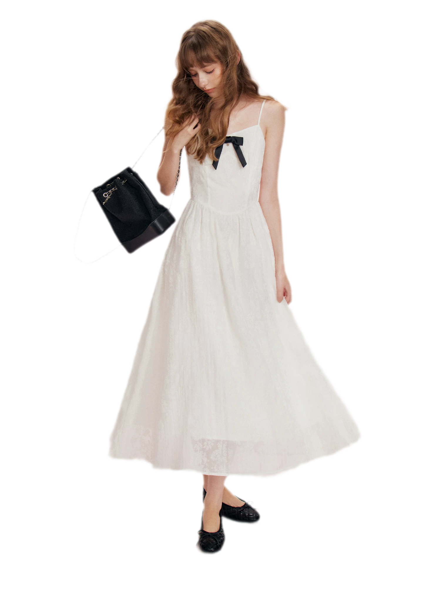 Flocked Bow Contrast Dress