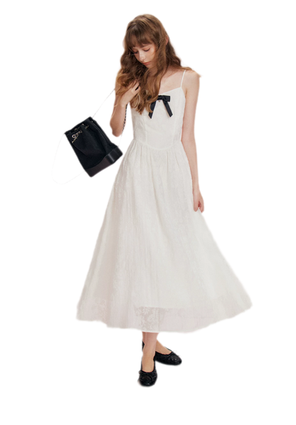 Flocked Bow Contrast Dress