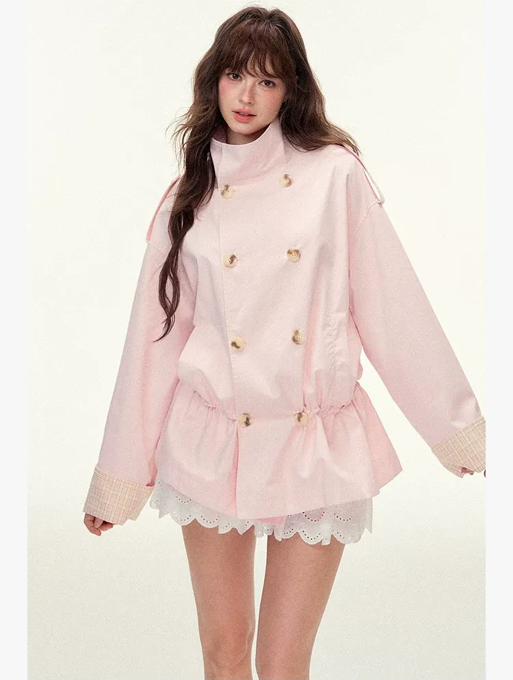 Plaid Cuff Relaxed Trench Coat