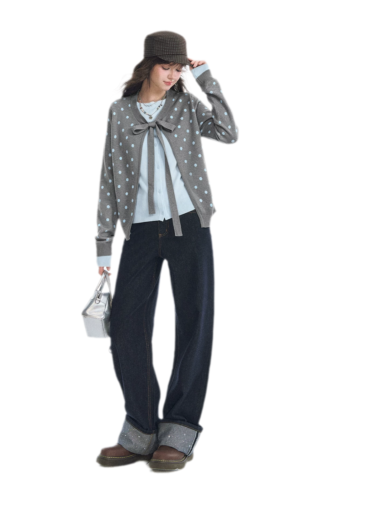 Polka-Dot Tie Bow Cardigan