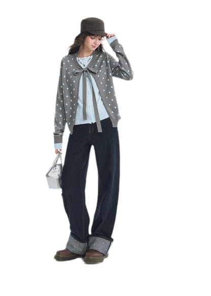 Polka-Dot Tie Bow Cardigan