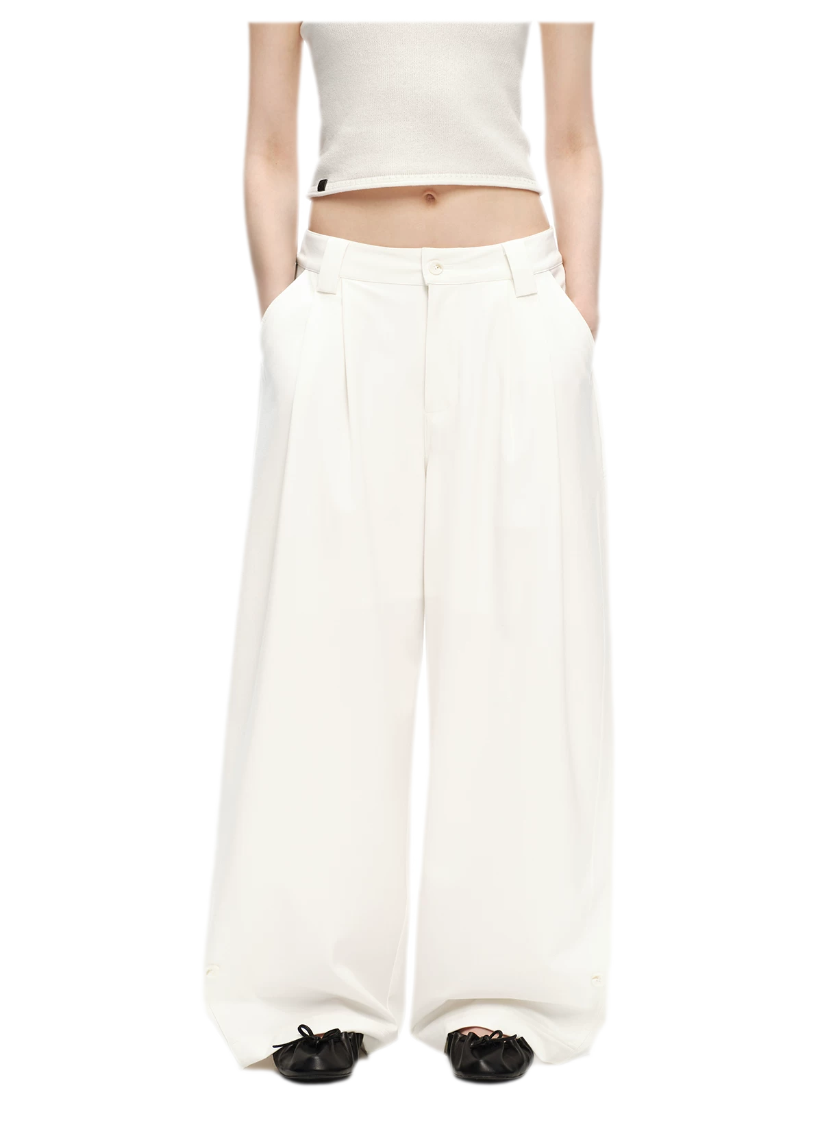 Double Pleat Wide-Leg Suit Pants