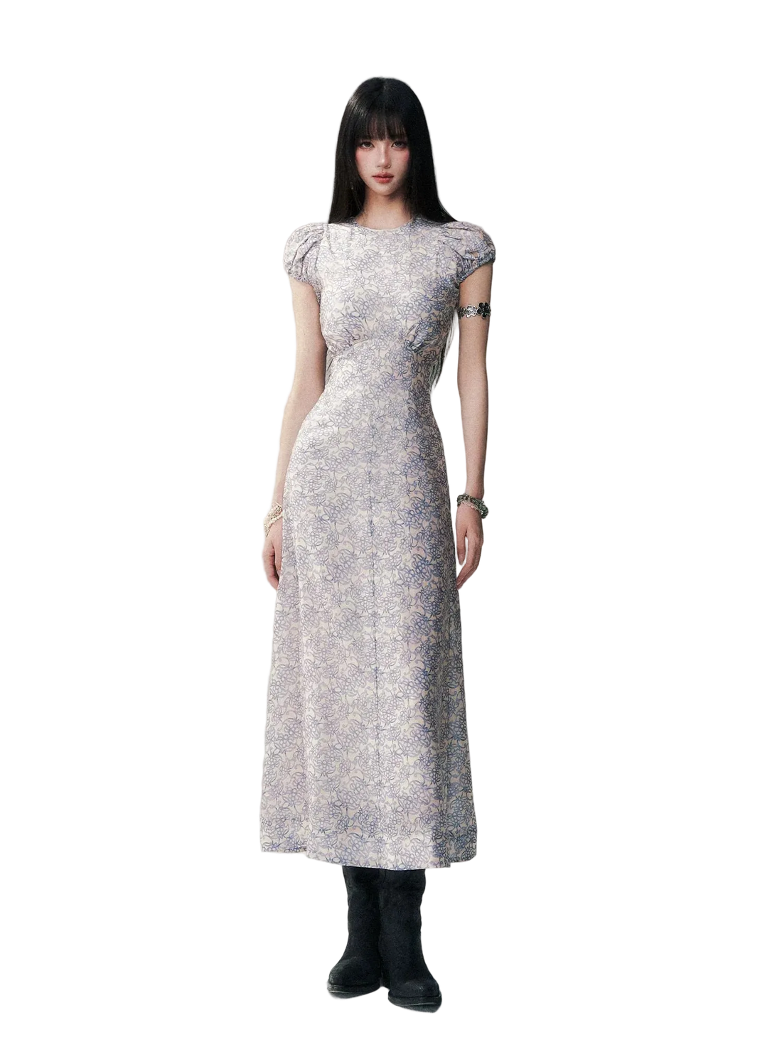 Fog Blue Floral Maxi Dress