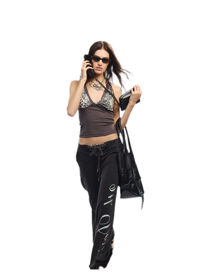 Leopard Print Rhinestone V-neck Camisole
