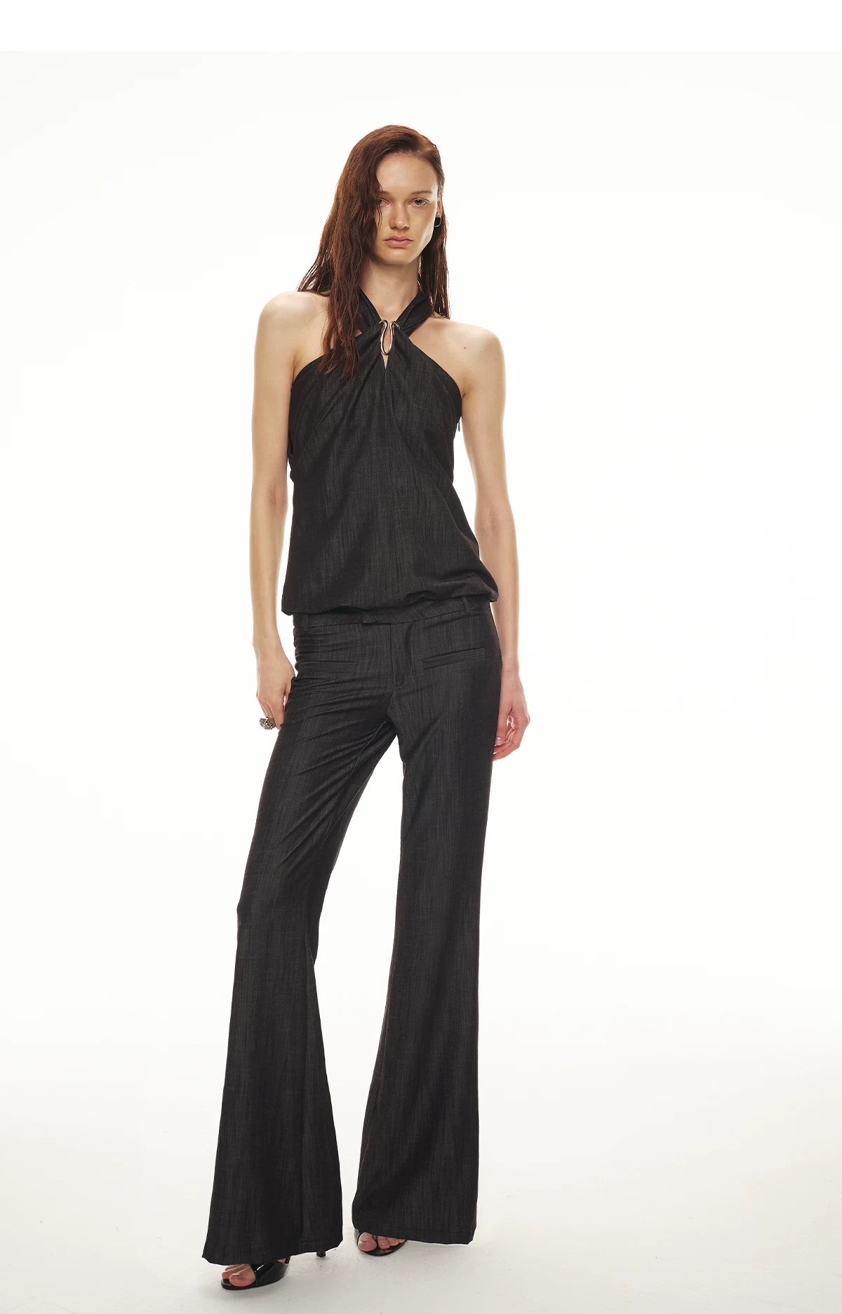 Tencel Hollow Halter Top &amp; Flared Pants Set