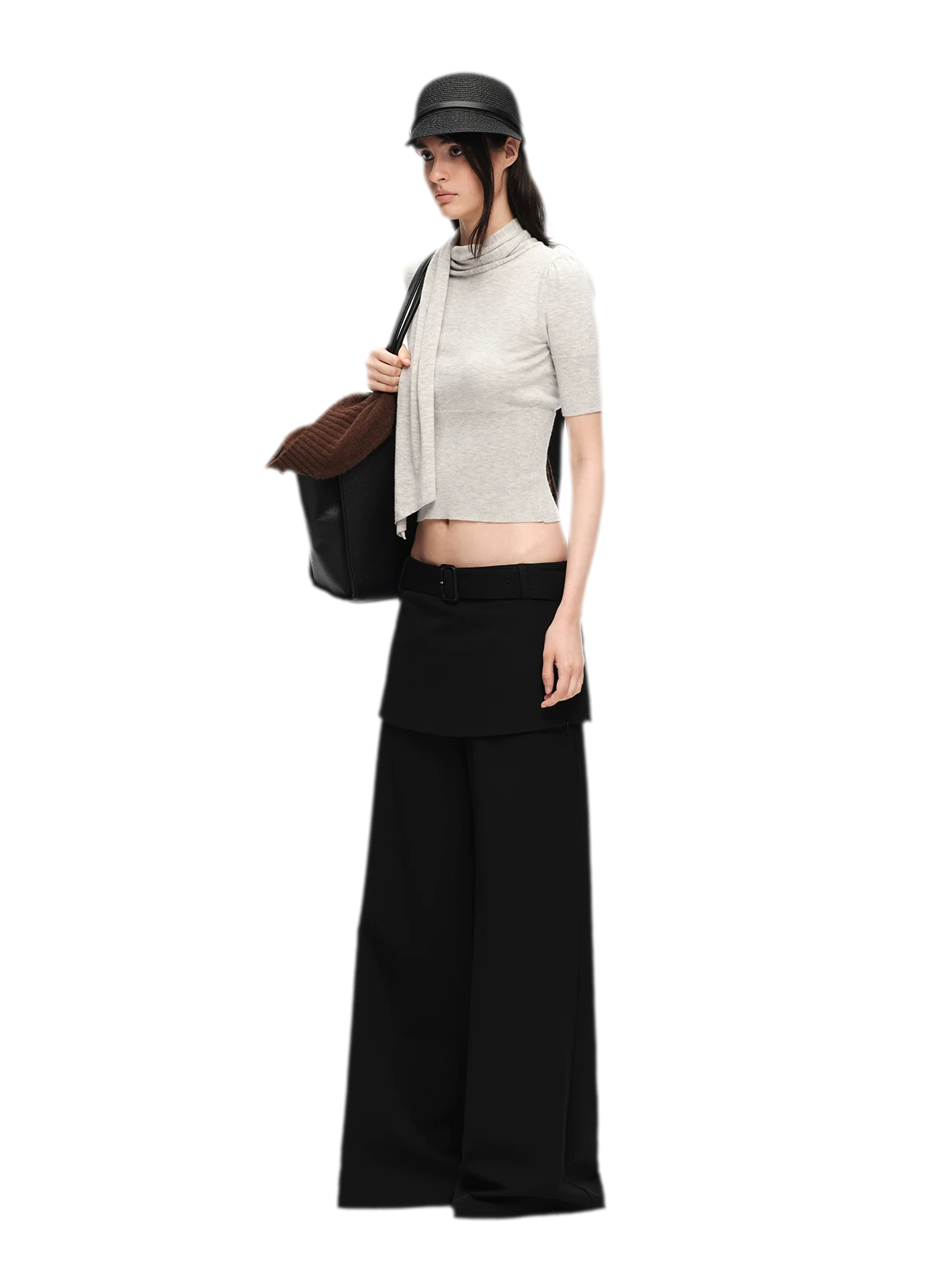 Structured Faux-Layer Wide-Leg Trousers
