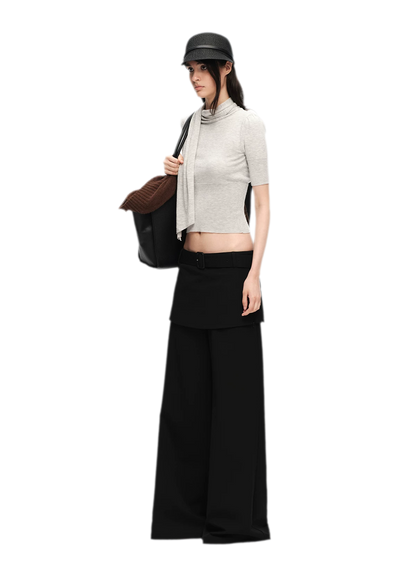 Structured Faux-Layer Wide-Leg Trousers