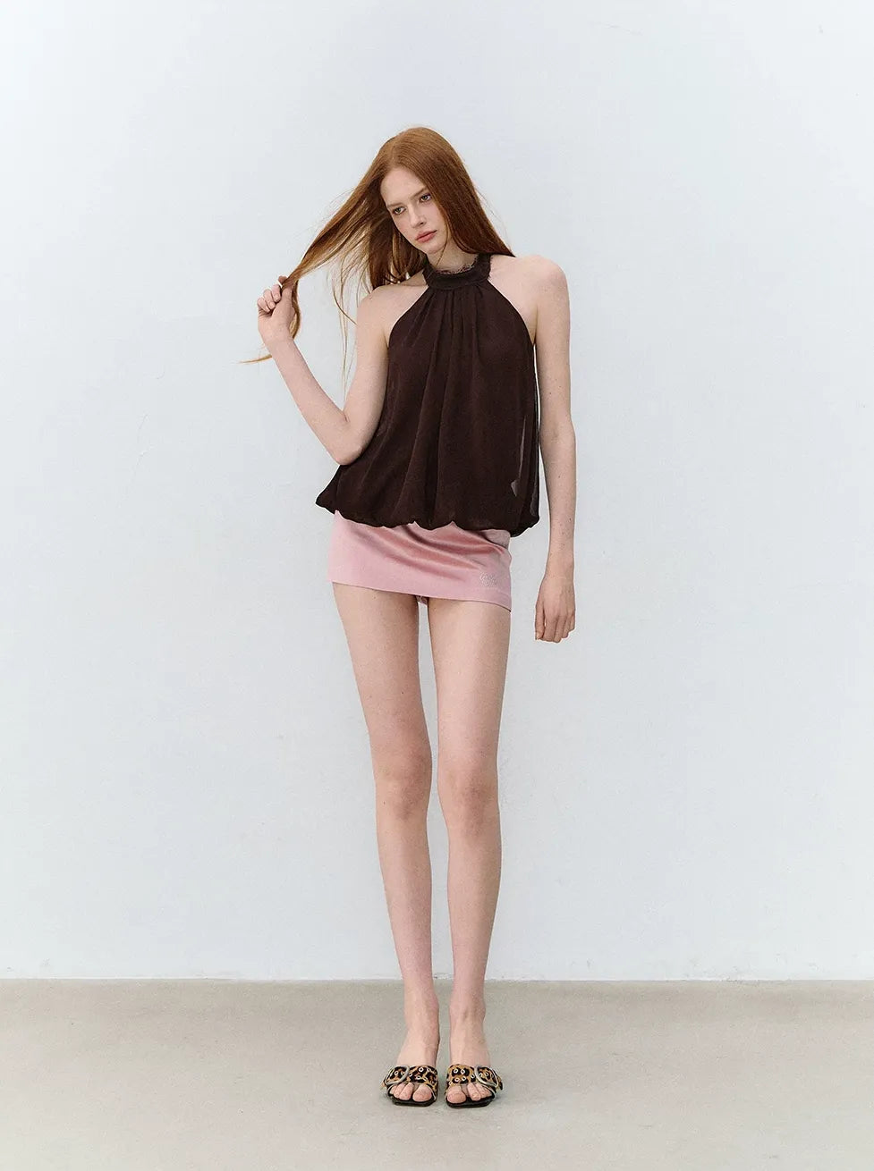 Sleeveless Chiffon Tie-Neck Waist Shirt
