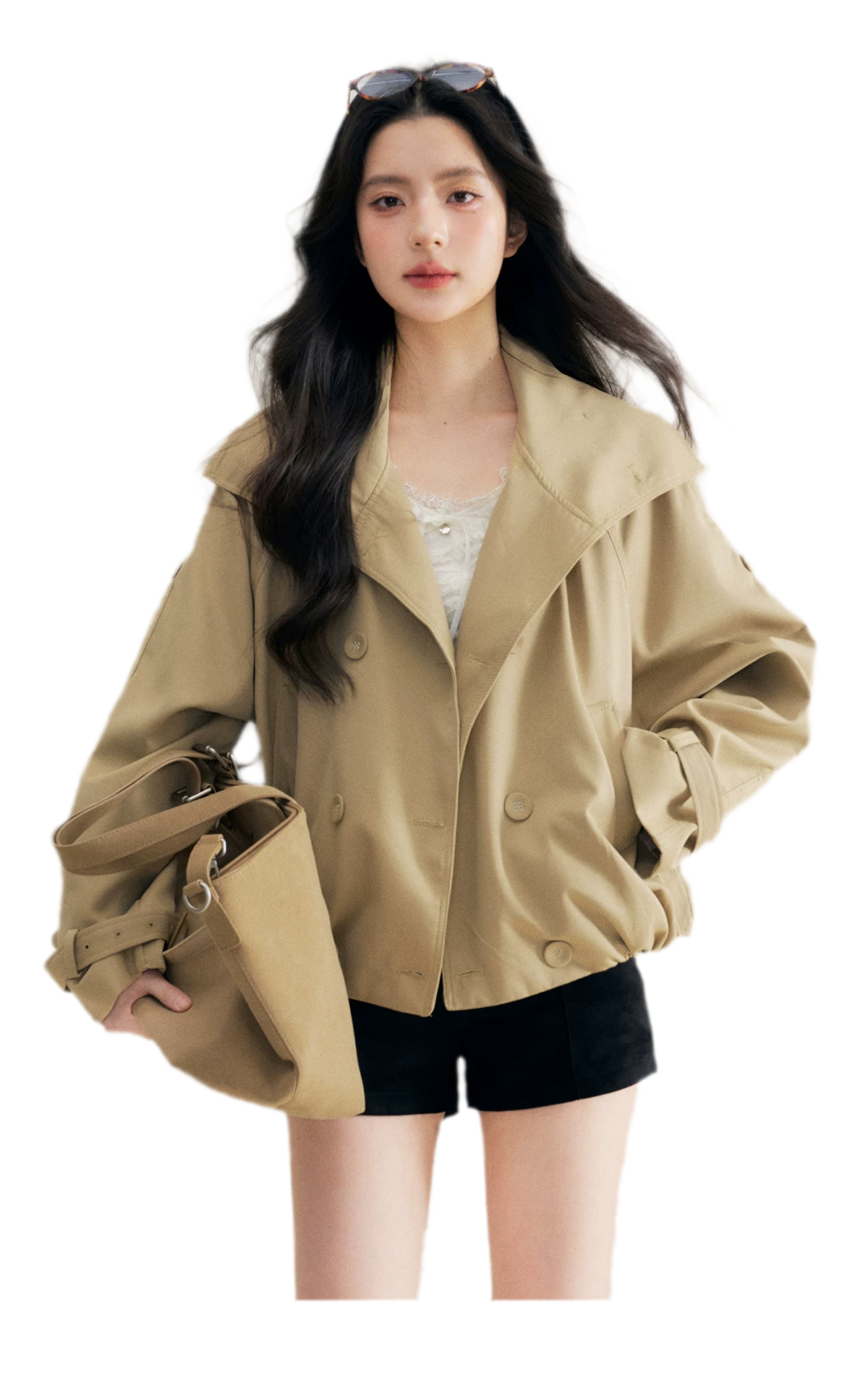 Oversized Cropped Double-Breasted Trench Coat