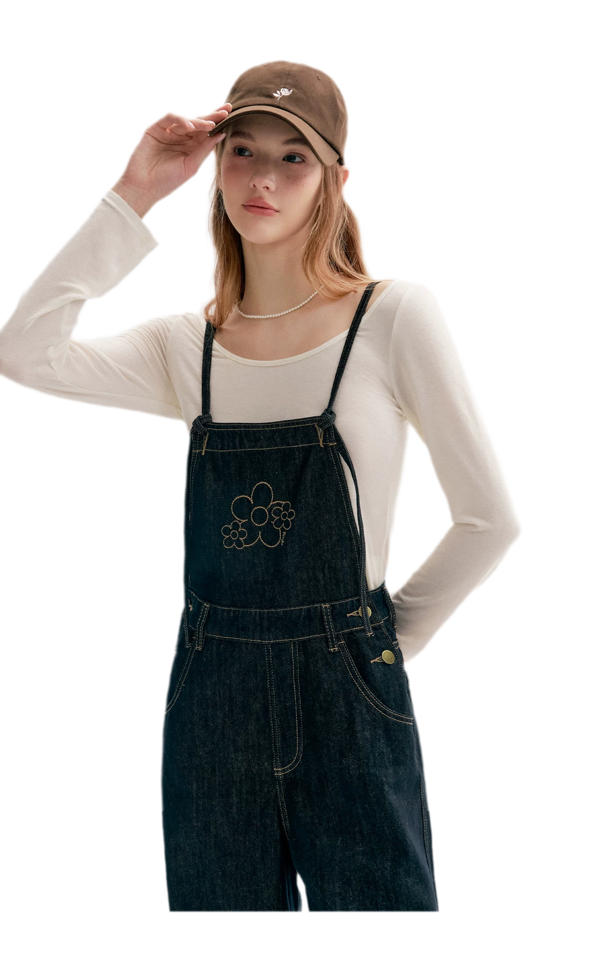Contrast Floral Denim Overalls