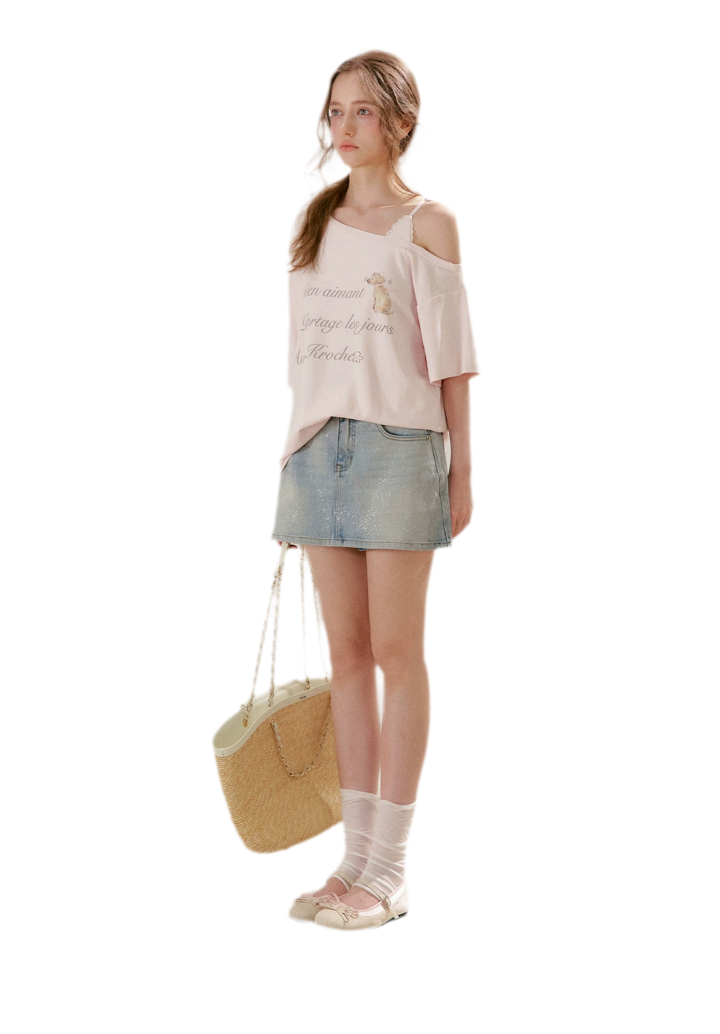 Shiny Denim A-line Skirt