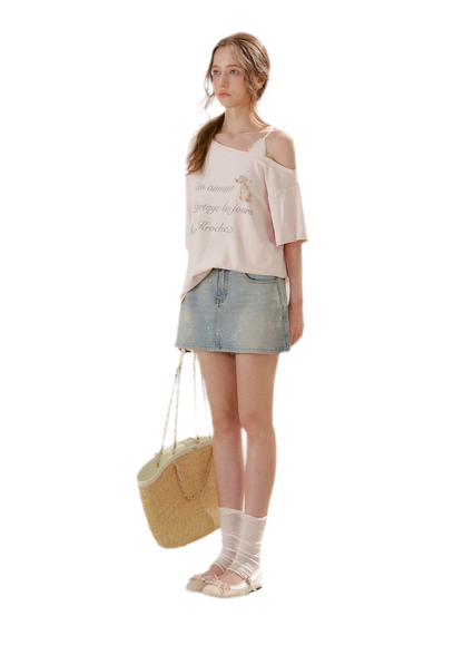Shiny Denim A-line Skirt
