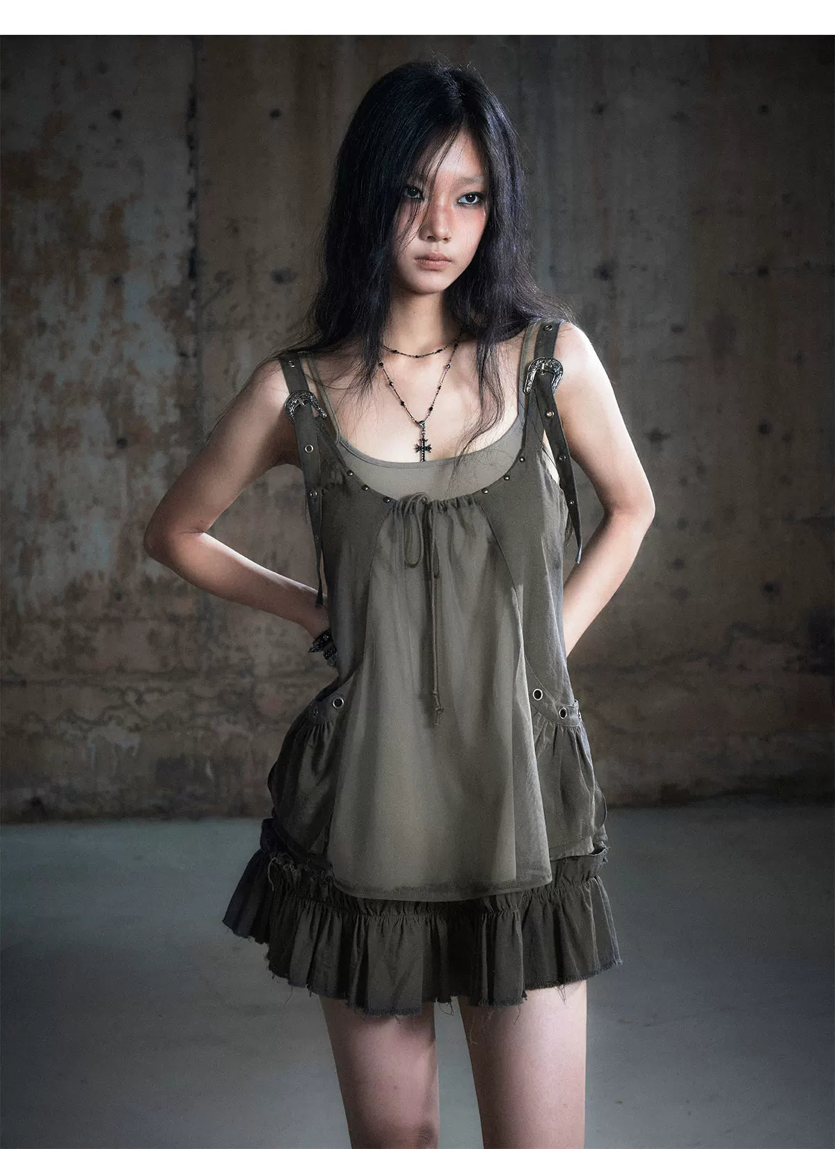 Mesh Layered Strap Dress