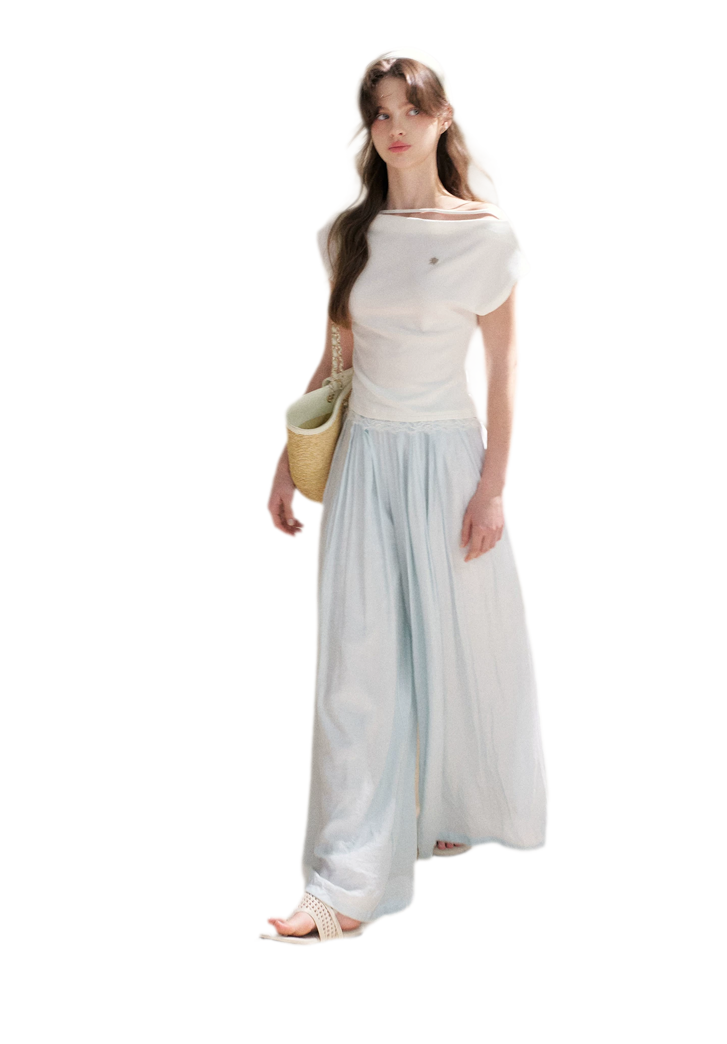 Lace Trim Asymmetric Short Sleeve T-Shirt