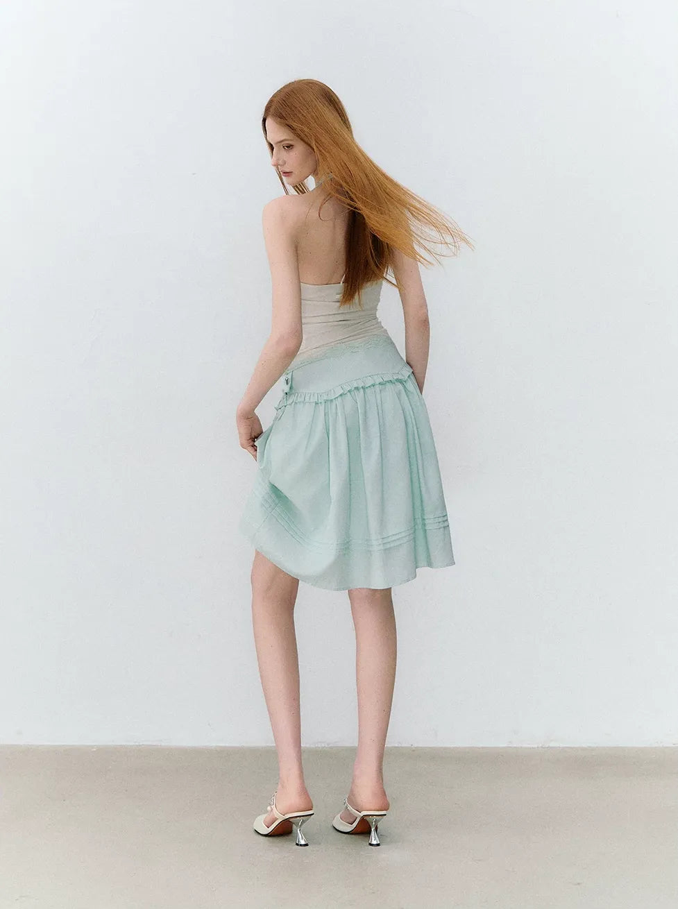 Colorblock Lace Trim Bow Tie Halter Top