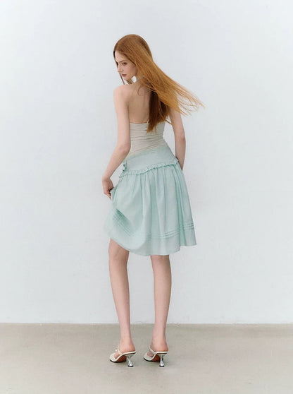 Colorblock Lace Trim Bow Tie Halter Top