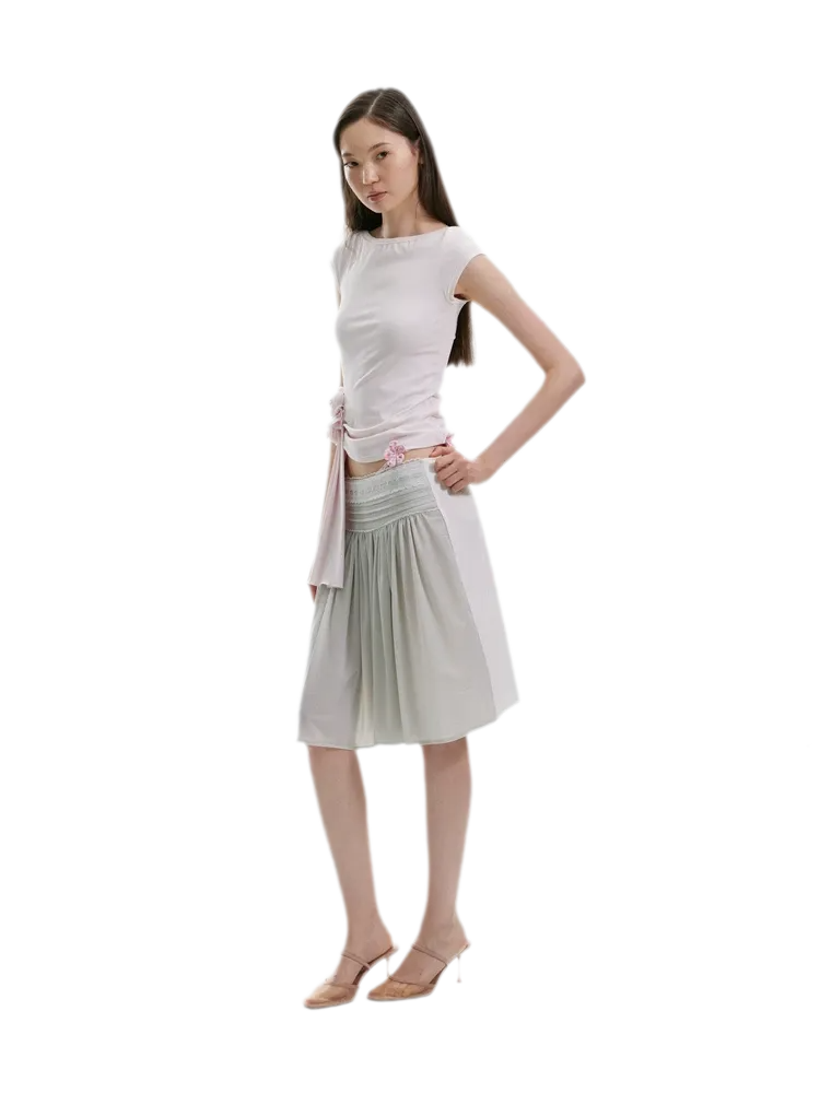 Asymmetric Flower Short Sleeve Top