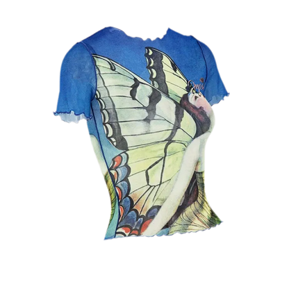 Mesh Ruffle Fit Tee