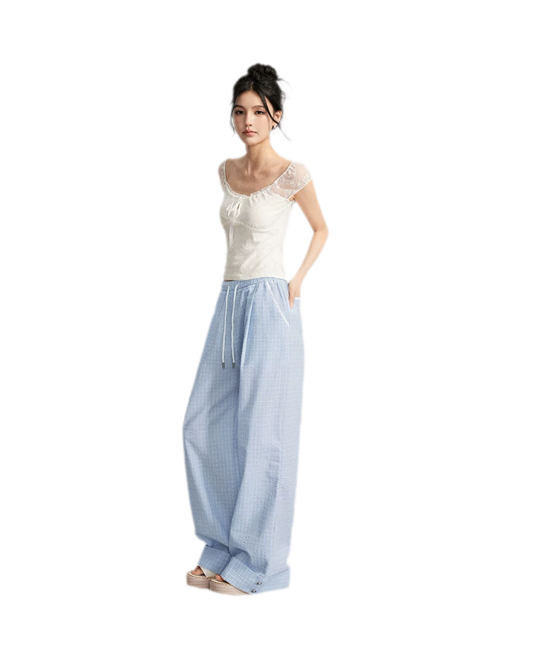 Plaid Wide-Leg Trousers