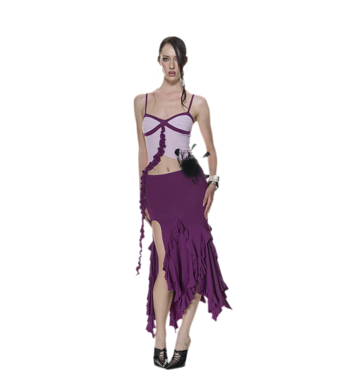 Ruched Ruffle Skirt Set