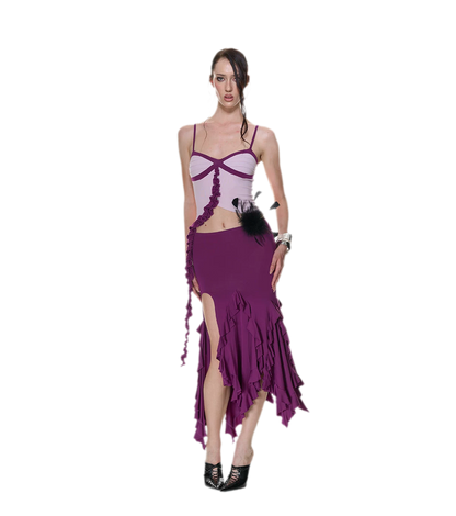 Ruched Ruffle Skirt Set