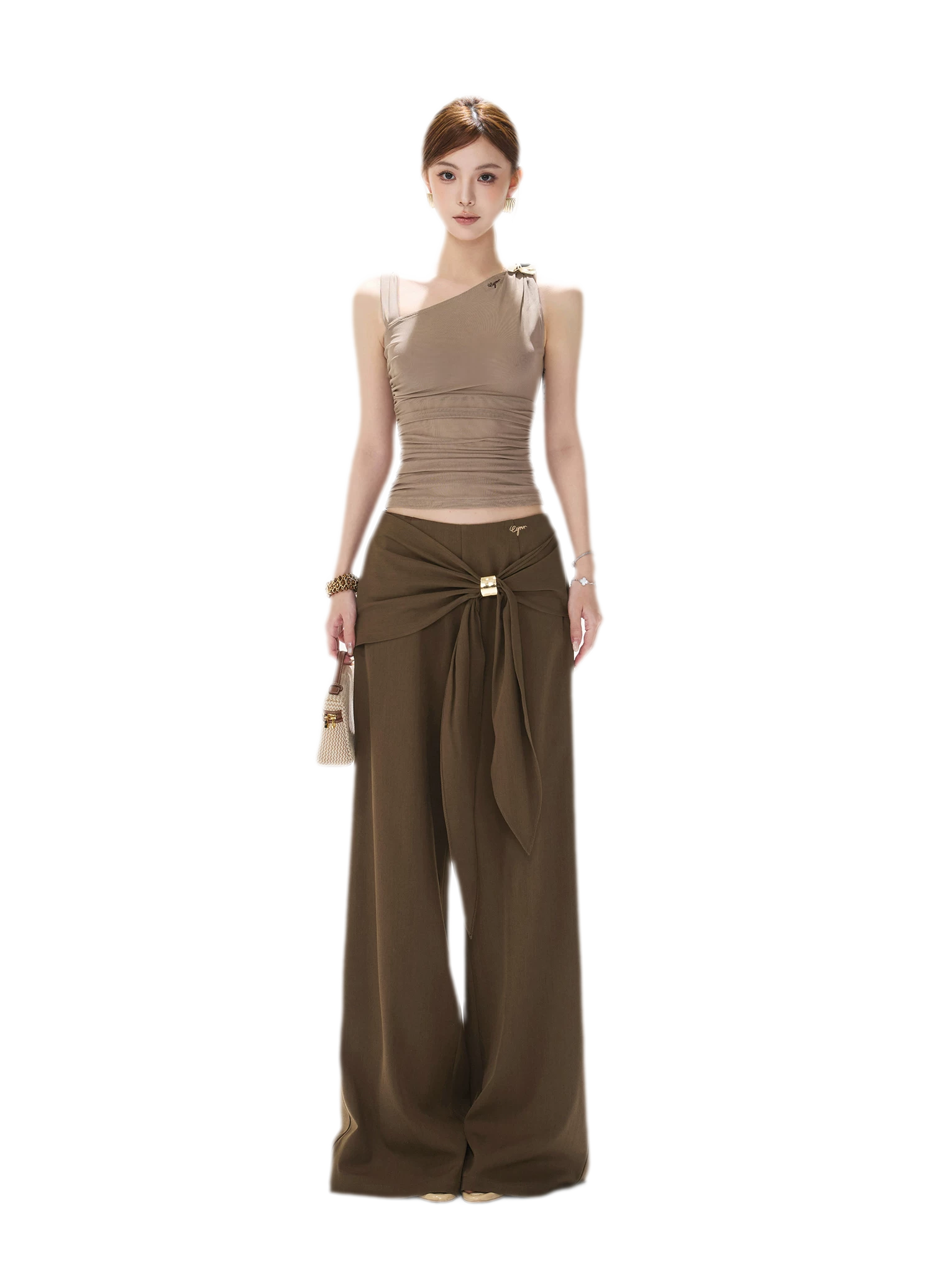Asymmetric Ruched Mesh Top