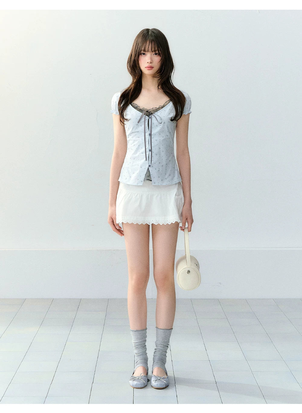 White Lace High-Waist A-Line Skirt