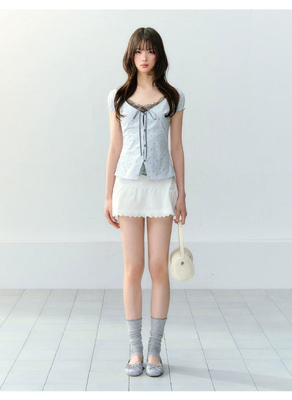 White Lace High-Waist A-Line Skirt
