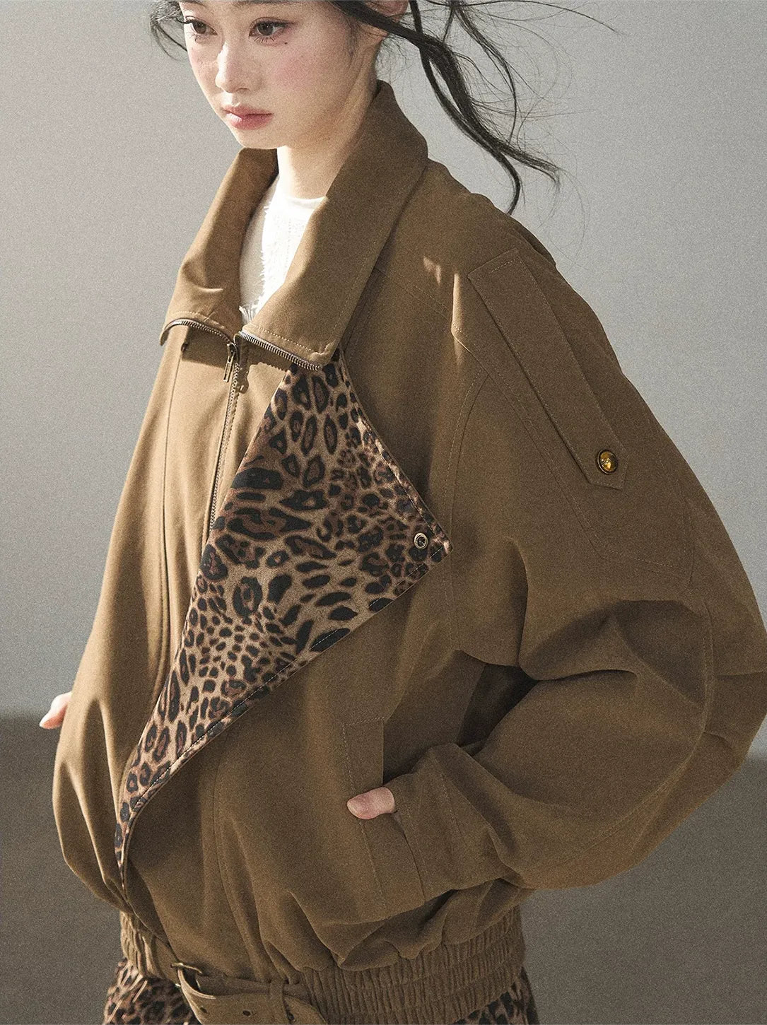 Matte Suede Leopard Bomber Jacket