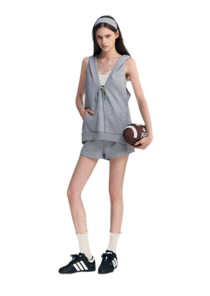 U-Neck Hoodie Vest Set