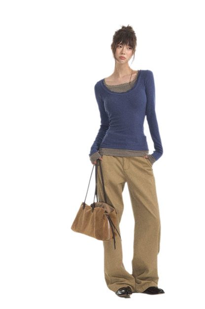 Mehrlagiges Stricktop mit Spitzenbesatz