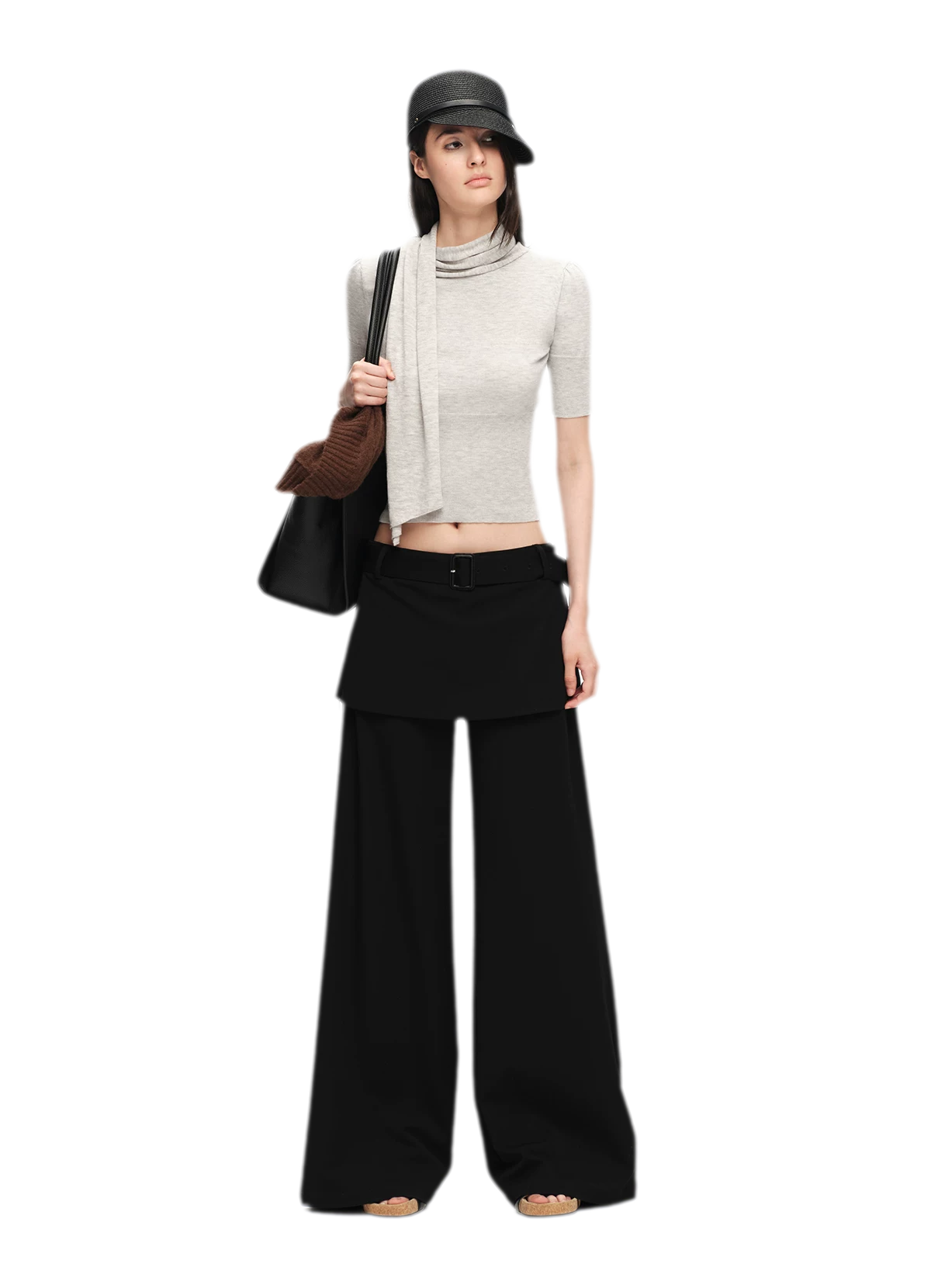 Wool-Blend Scarf-Neck Knit Top
