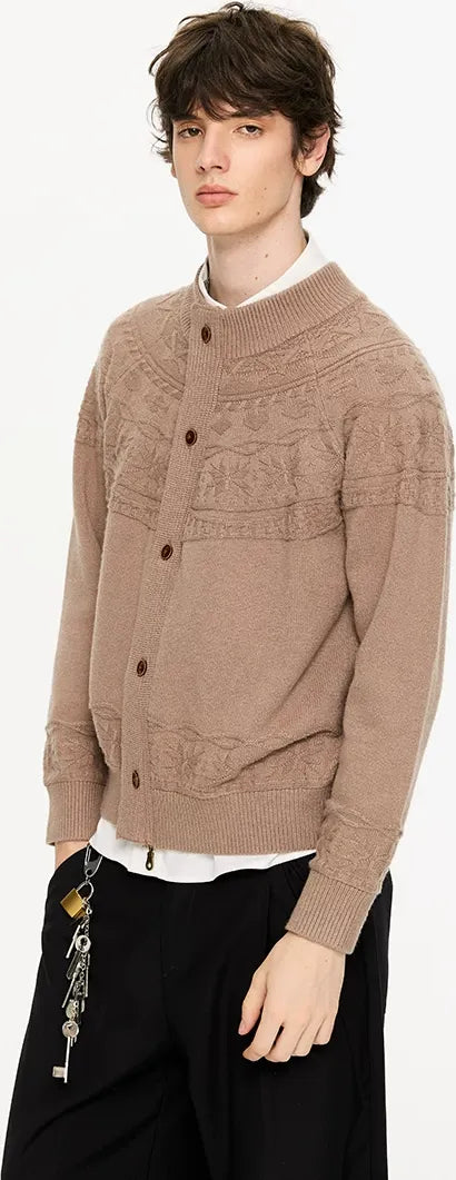 Jacquard Knit Zip Cardigan