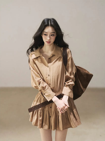 High-Waist Ruffle Shirt Dress
