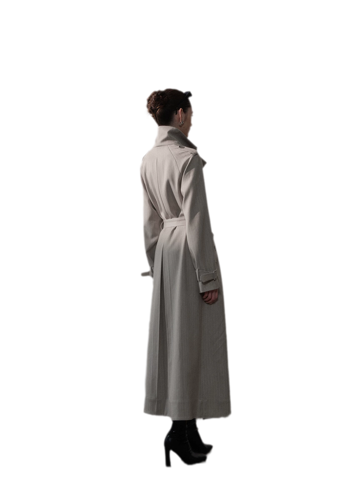 Silver-Thread Striped Long Trench Coat