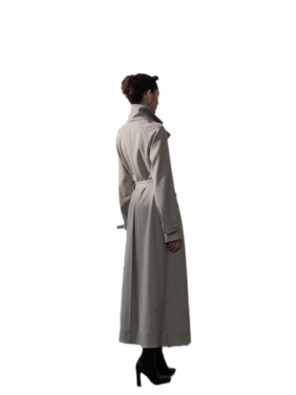 Silver-Thread Striped Long Trench Coat