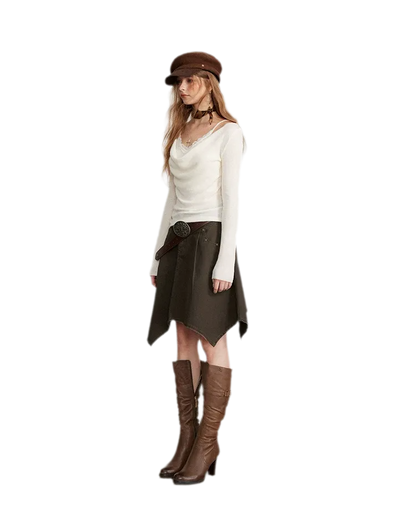 Draped Lace Trim Knit Top