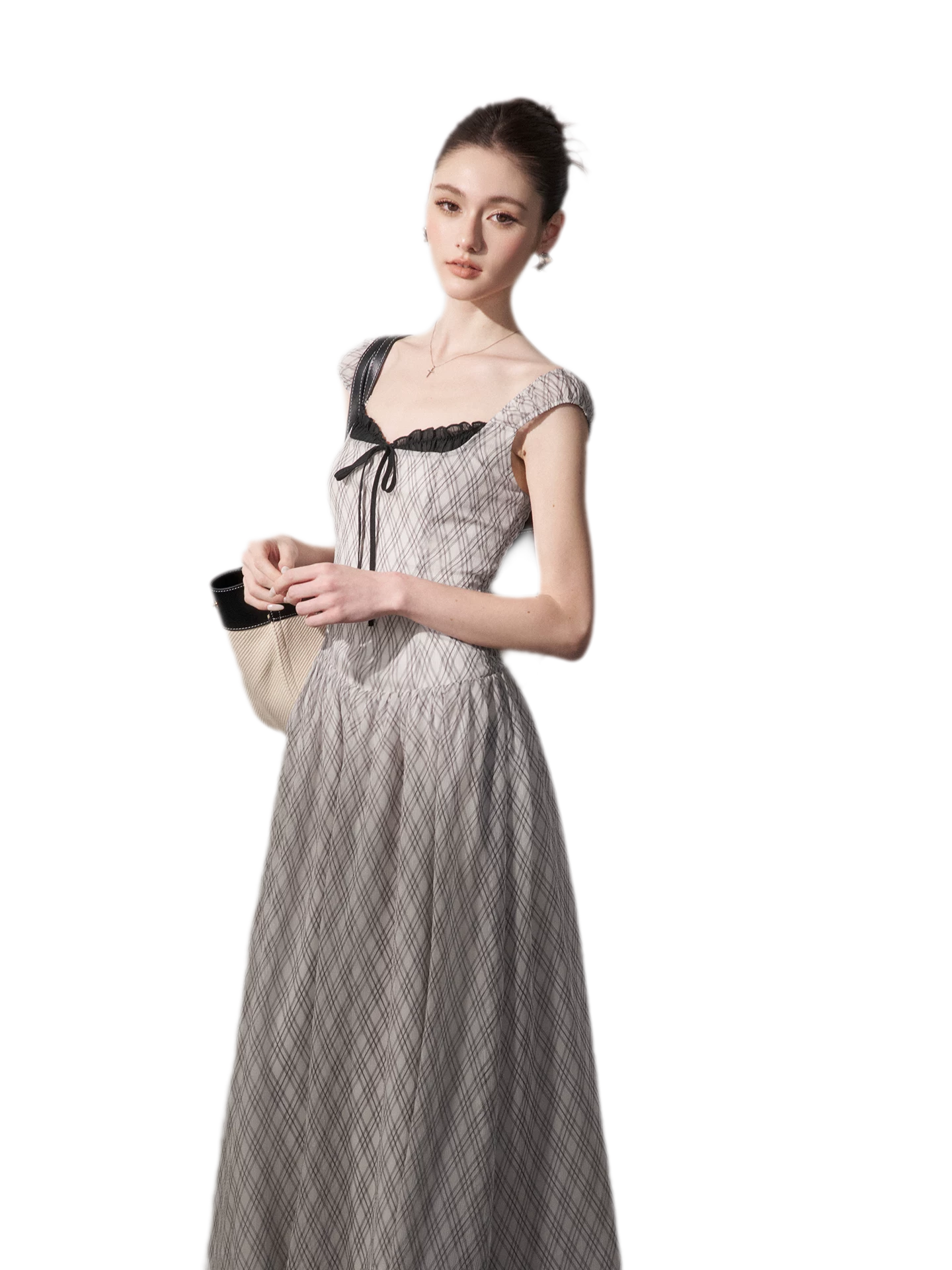 Plaid Chiffon Maxi Dress