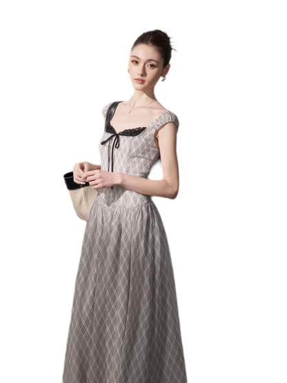 Plaid Chiffon Maxi Dress