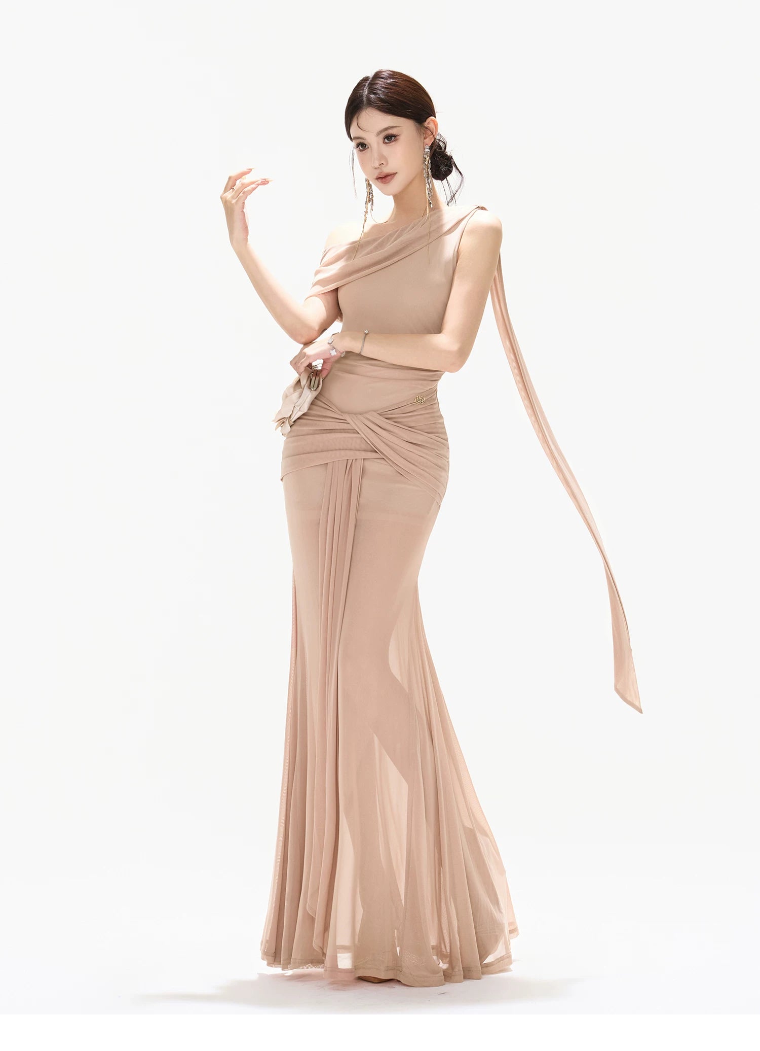 Asymmetric Knot Pleated Mermaid Dress