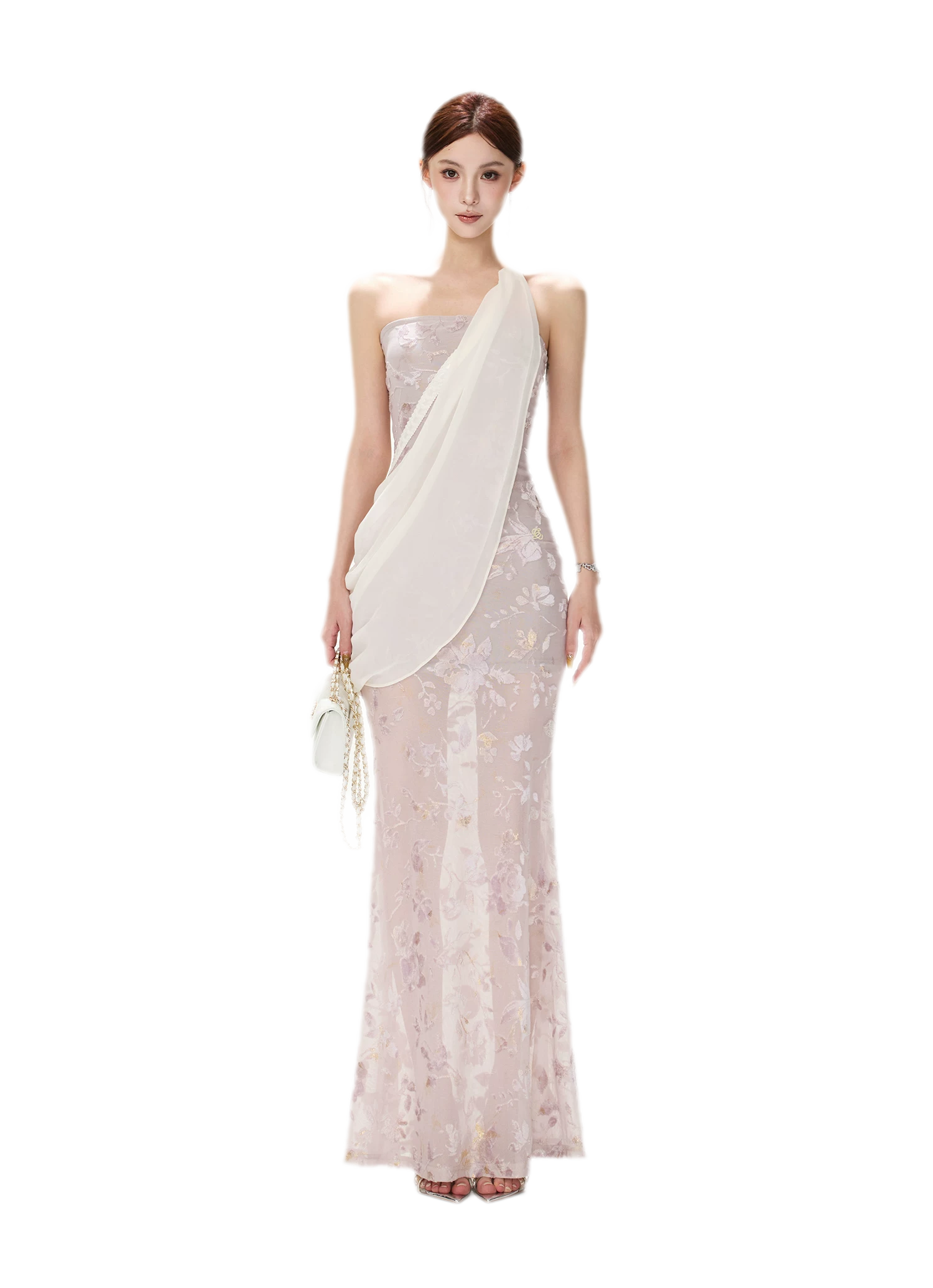 Flocked Floral Mermaid Dress