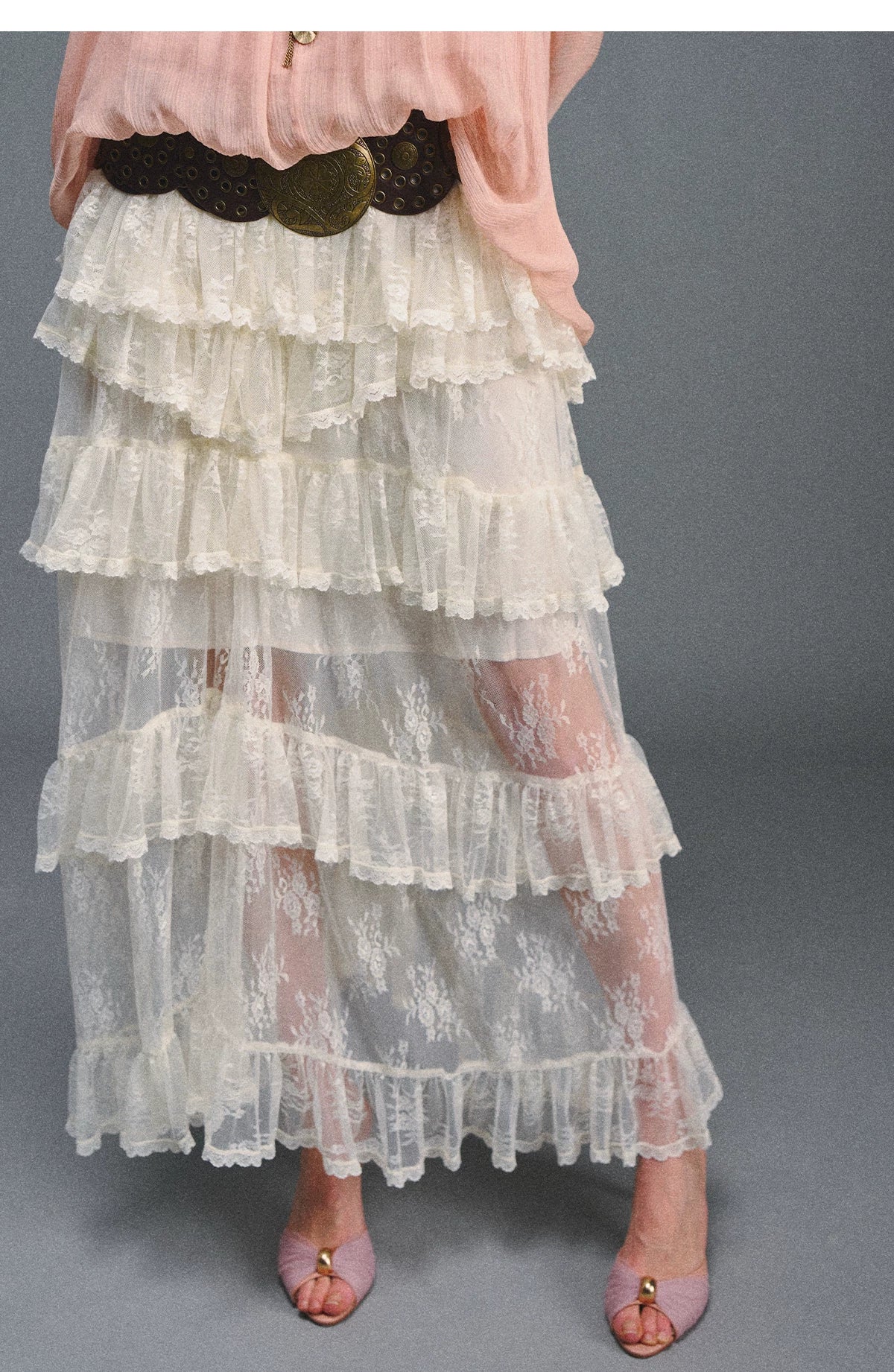 Vintage Romantic Asymmetrical Layered Ruffle Skirt