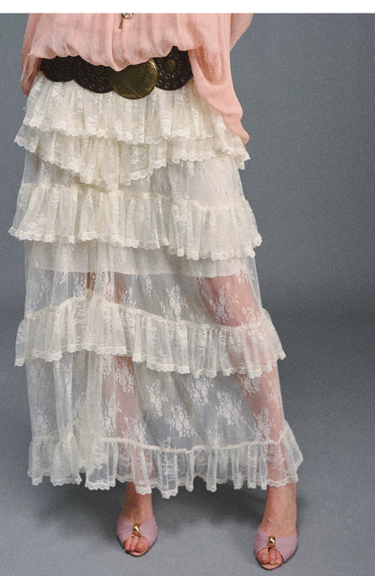 Vintage Romantic Asymmetrical Layered Ruffle Skirt