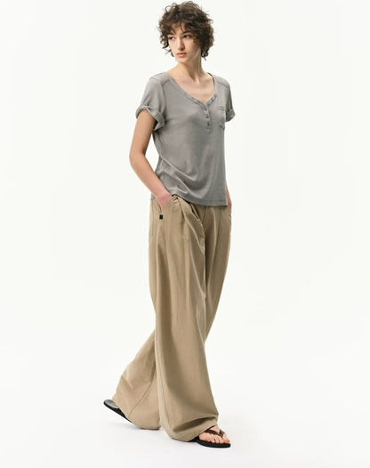Curved Linen-Blend Pants