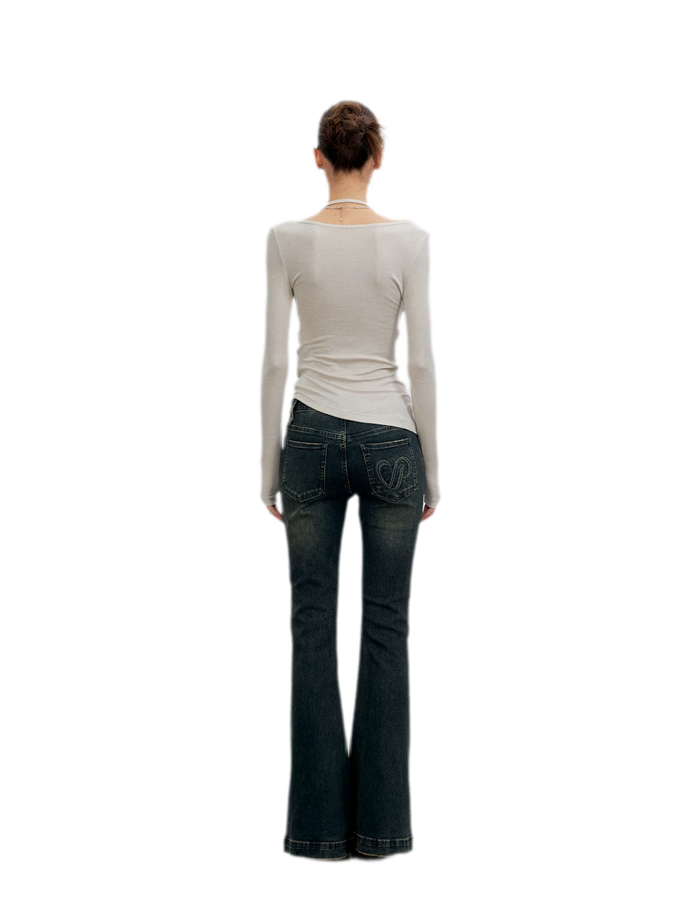 Washed Slit Flare Jeans
