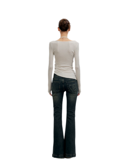 Washed Slit Flare Jeans