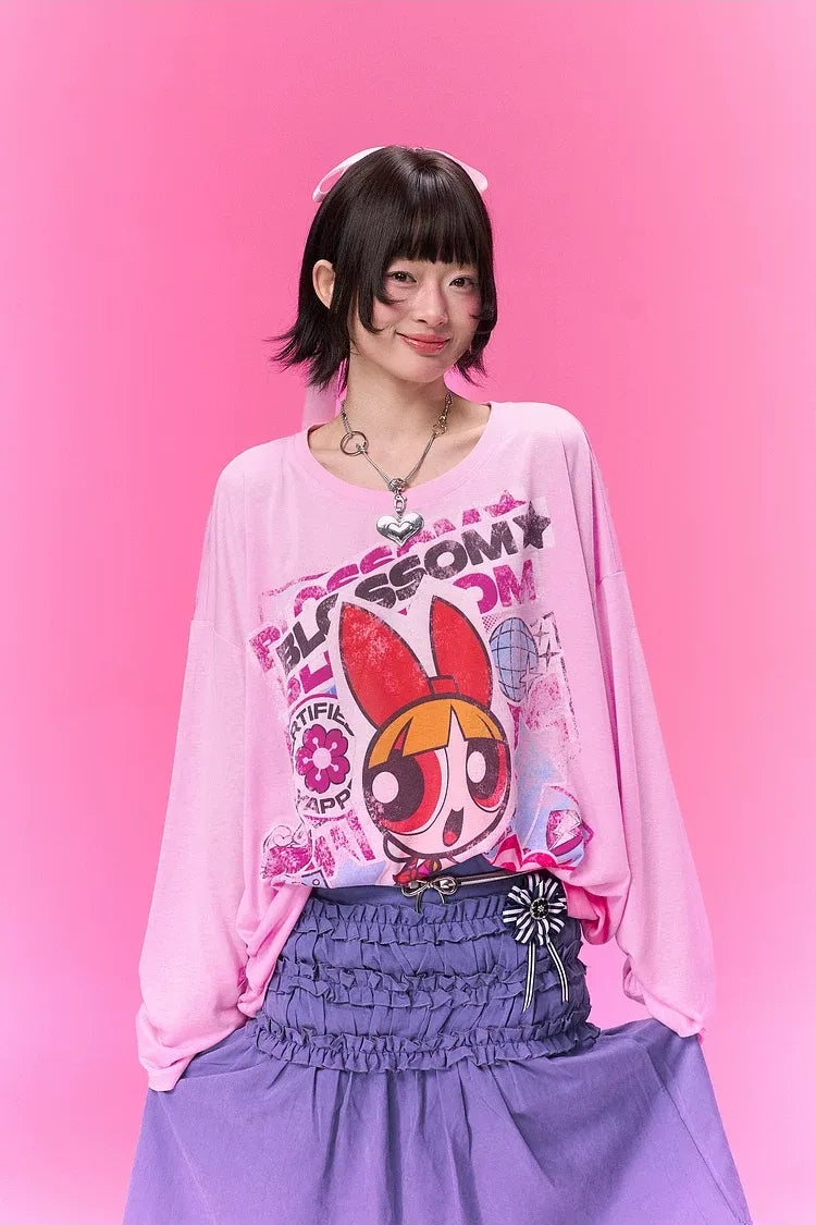 Distressed Print Long-Sleeve T-Shirt